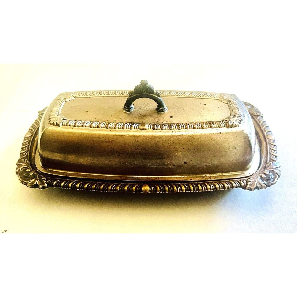 Vintage Silver Plate Covered Butter Dish Glass Insert Ornate Victorian Style
